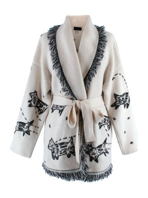 Alanui Jacquard Fringed Belted Wool Cardigan