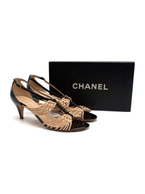 Chanel Black and Taupe Braided Strap Kitten Heels