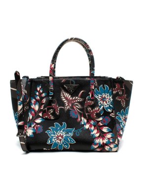 Prada Saffiano Leather Floral Print Tote Bag
