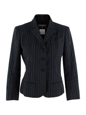 Chanel Raw Hem Pinstripe Single Breasted Blazer