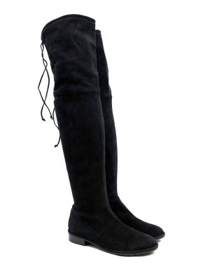 Stuart Weitzman Black Flat Suede Long Boots