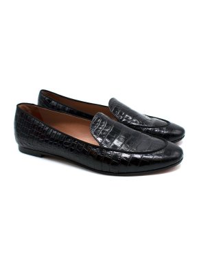 Aquazzura Black Crocodile Embossed Leather Loafers