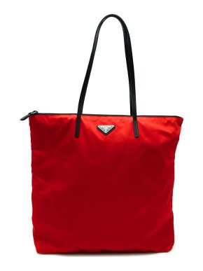 Prada Red Nylon & Saffiano Leather Tote Bag