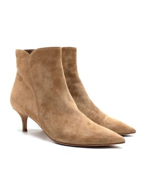 Gianvito Rossi Beige Suede Kitten Heel Ankle Boots