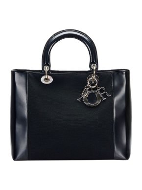 Leather & Canvas Large Lady Dior Bag