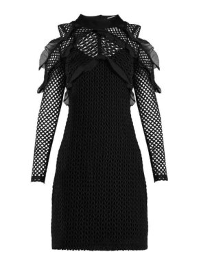 Self Portrait Purl Knit Cold Shoulder Mini Dress