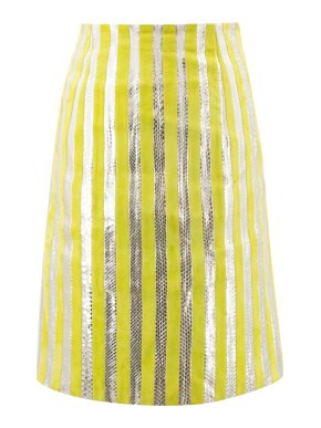 Prada Python and Suede Neon Striped Midi Skirt