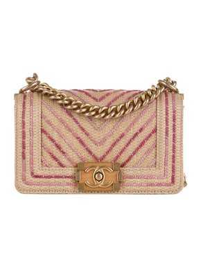 Chanel Pink Raffia Chevron Le Boy Bag
