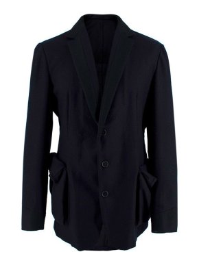 Bottega Veneta Single Breasted Black and Blue Cashmere Blend Blazer