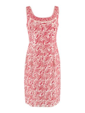 Prada Red Floral Embroidered Sleeveless Dress