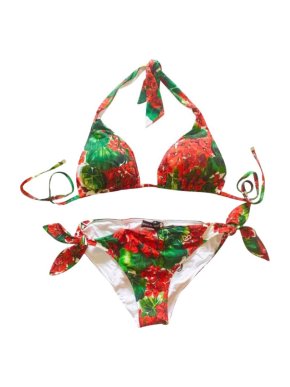 Red Geranium Printed Triangle Bikini