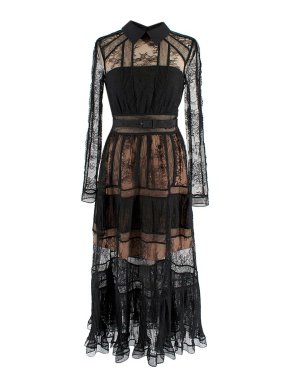 Self Portrait Black Lace Belted Midi Dress