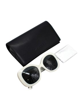 Chanel White Acetate Logo Square Oversized Sunglasses