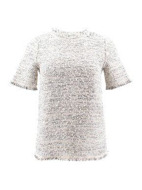 Balenciaga Cream and Silver Metallic Tweed Top