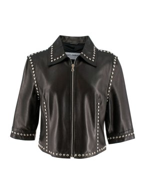 Dolce & Gabbana Black Leather Studded Short Sleeved Jacket