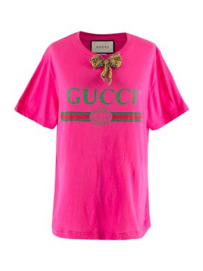 Gucci Bright Pink Logo Bow Detail T-Shirt