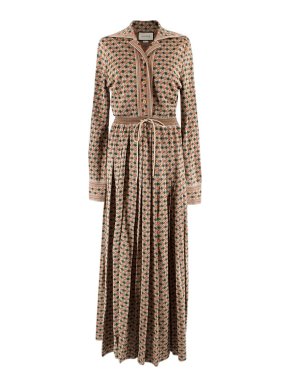 Gucci Square G Jacquard Pleated Long Sleeved Dress