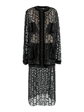 Gucci Leather Trimmed GG Macrame Skirt and Blouse Set