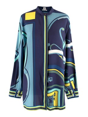 Hermes Navy Printed Silk Shirt