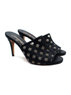Chanel Mesh Check CC Black Heeled Mules