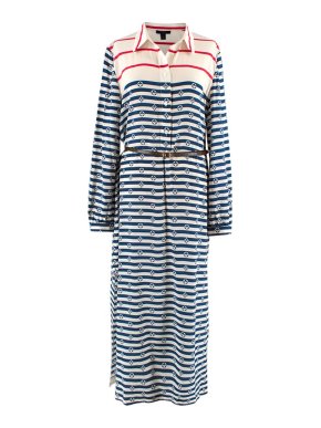 Louis Vuitton Blue & White Striped Monogram Belted Midi Dress