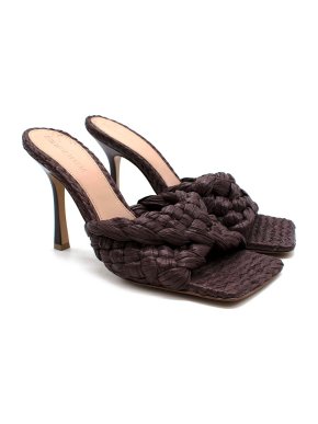 Bottega Veneta Brown Woven Raffia Stretch Mules