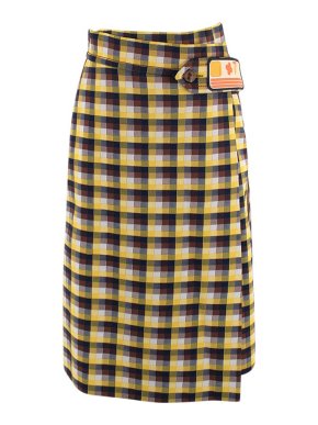 Prada Yellow & Brown Plaid Wrap Midi Skirt