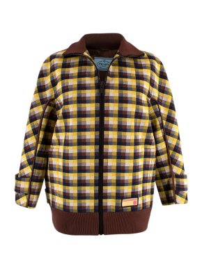 Prada Yellow & Brown Plaid Bomber Jacket