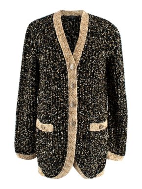 Chanel Black and Gold Knit Tweed Cardigan