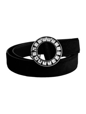 Saint Laurent Black Suede Crystal Buckle Belt - Size 80