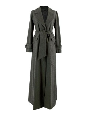 Ermanno Scervino Grey Belted Wool Long Coat