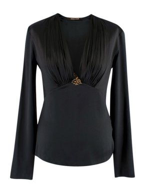 Roberto Cavalli Black Silk V-Neck Blouse