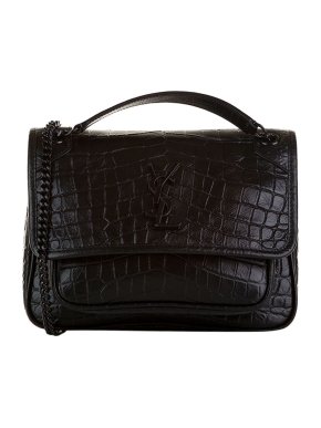 Saint Laurent Niki Black Crocodile Embossed Shoulder Bag