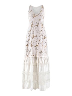 Zuhair Murad Lace Embellished White Cotton Sleeveless Dress