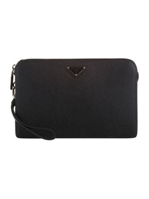 Prada Logo Plaque Saffiano Clutch