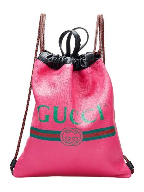 Gucci Logo Pink Leather Drawstring Backpack