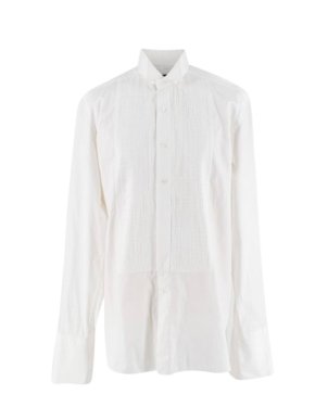 Tom Ford White Cotton Pleated Tuxedo Shirt