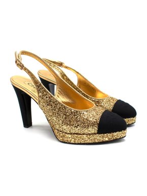 Gold Chanel Pumps with Black Toe