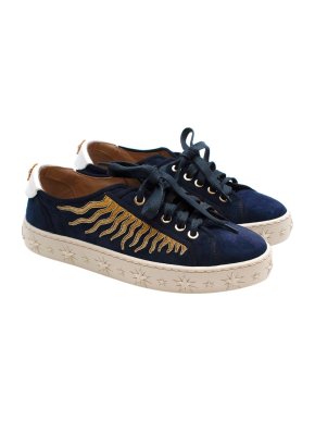 Aquazzura Sun Ray Embroidered Blue Suede Trainers