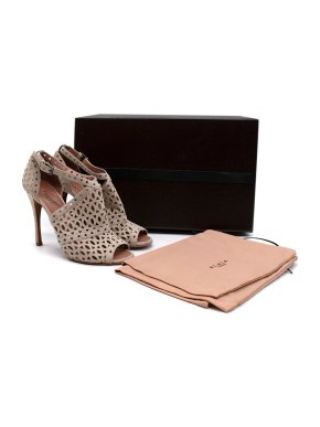 Alaia Grey Suede Lasercut Heeled Sandals