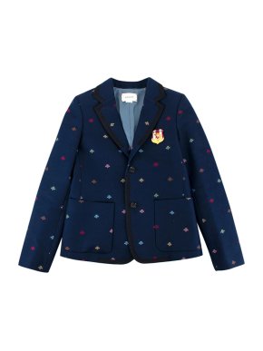 Gucci Kids 12Y Bee Embroidered Blue Woven Blazer