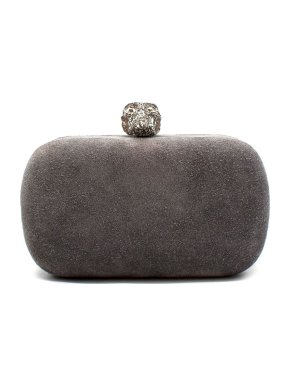 Alexander McQueen Grey Suede Skull Box Clutch