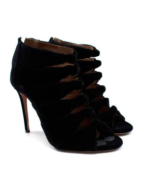 Aquazzura Black Velvet Nasiba Knot Heeled Booties