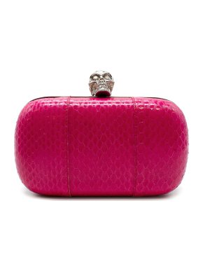 Alexander McQueen Hot Pink Snakeskin Skull Box Clutch
