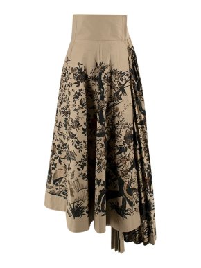 Macro Dior Jardin d'Hiver Beige Cotton Gabardine Midi Skirt