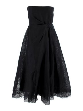 Dior Black Tulle Silk Strapless Midi Dress