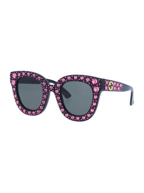 Gucci Black & Pink Crystal Heart Embellished Sunglasses
