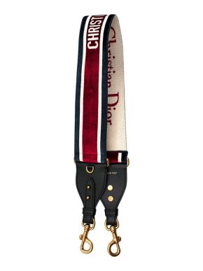 Dior Red, White and Navy Velvet Shoulder Strap with Ring