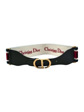 Dior Red, White and Navy Velvet Waist Belt - Size 75