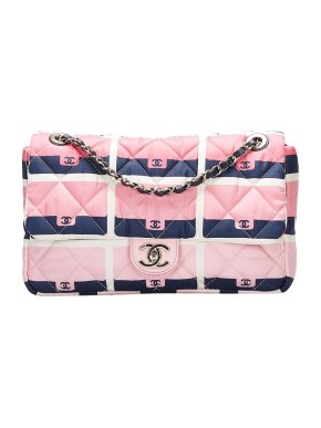 Chanel Pink & Navy Jumbo Classic Single Flap Bag